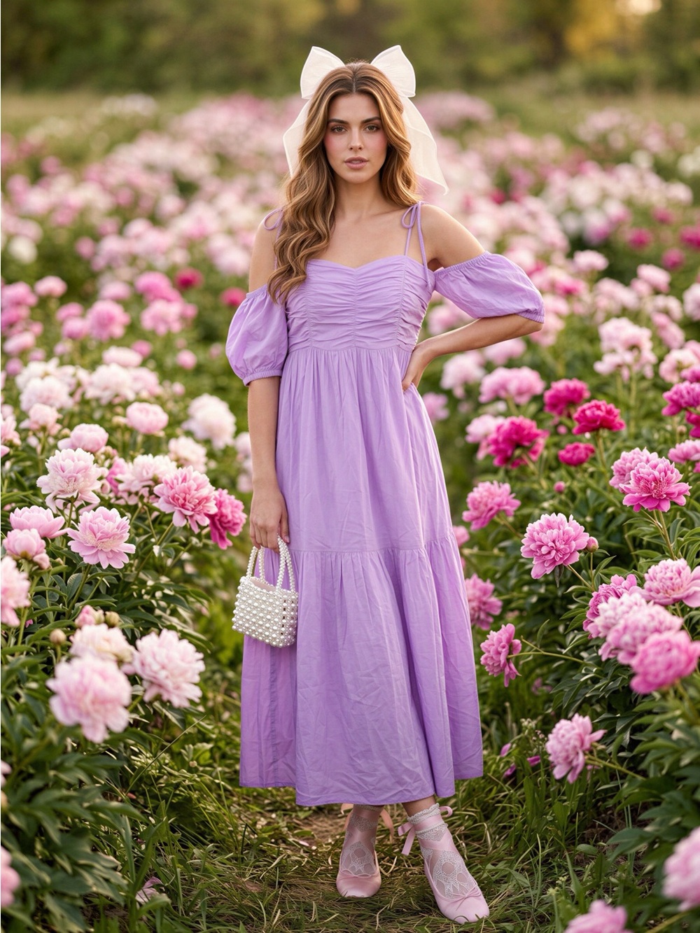 Romantic Cottagecore Lavender Maxi Dress